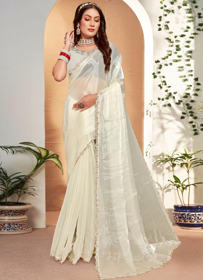 Jimmy Choo Cream Party Wear Hand Work Saree